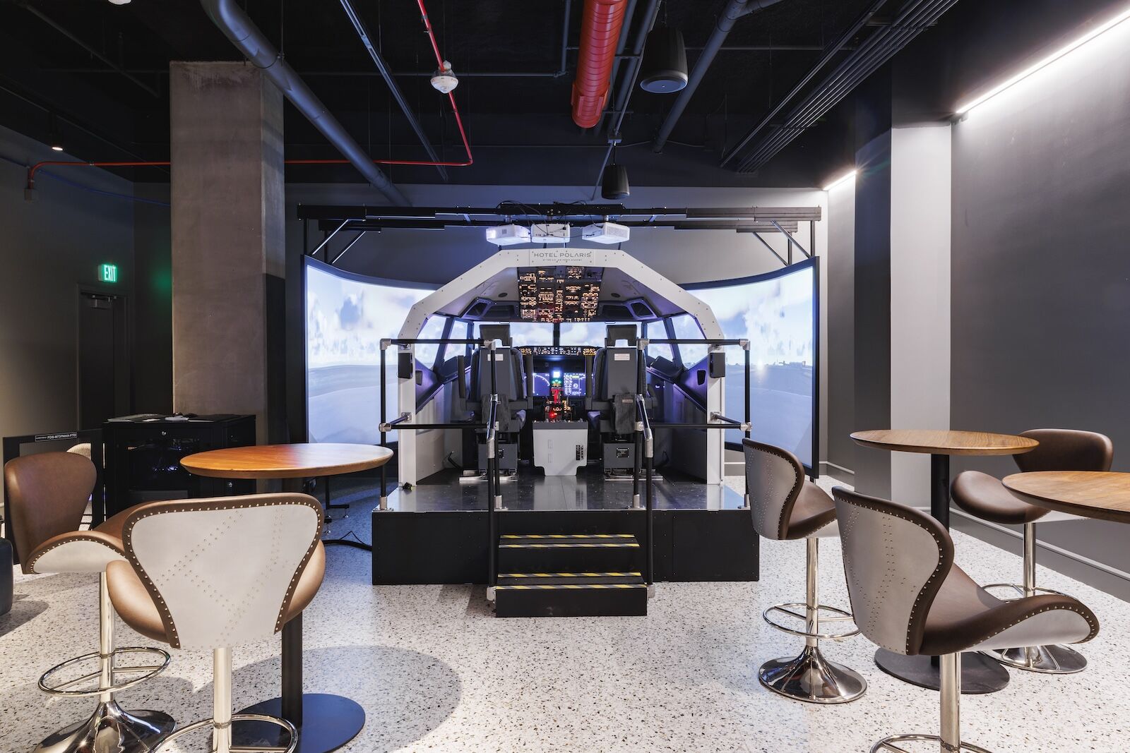 Hotel Polaris flight simulator lounge